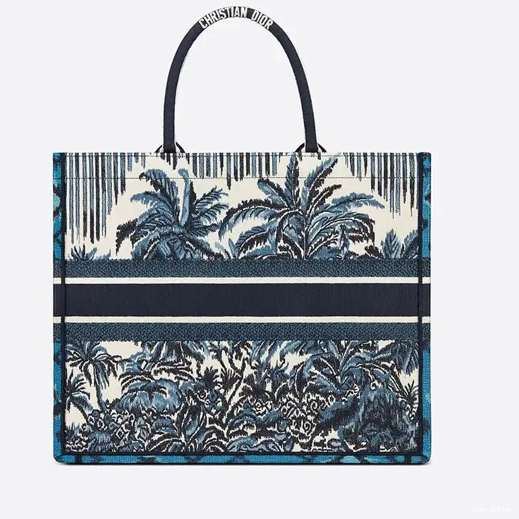 Dior Outlet Dior Tote Blue Canvas Motif Palms Book 0222