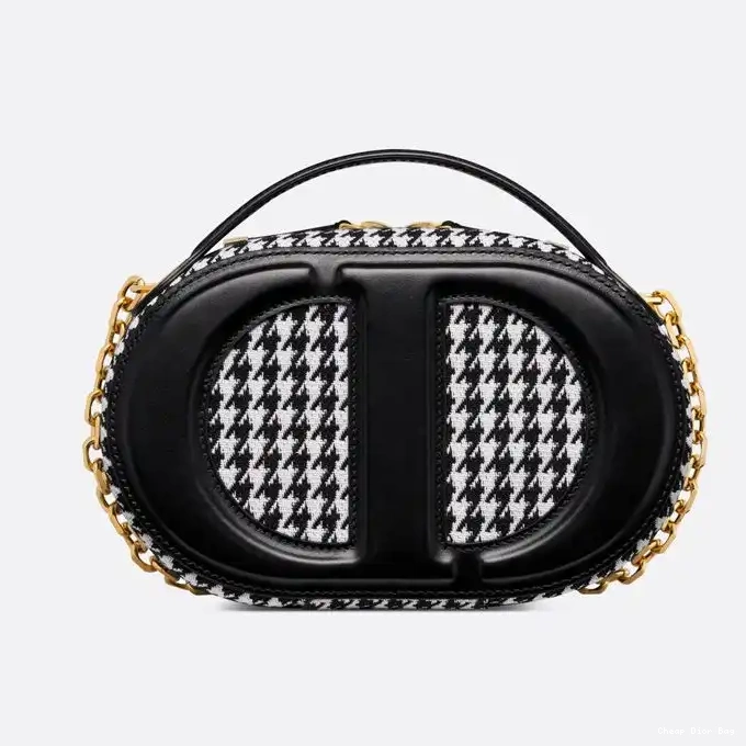 Dior Outlet CD Black Cotton Motif Oval Bag Signature Camera Dior Houndstooth 0210