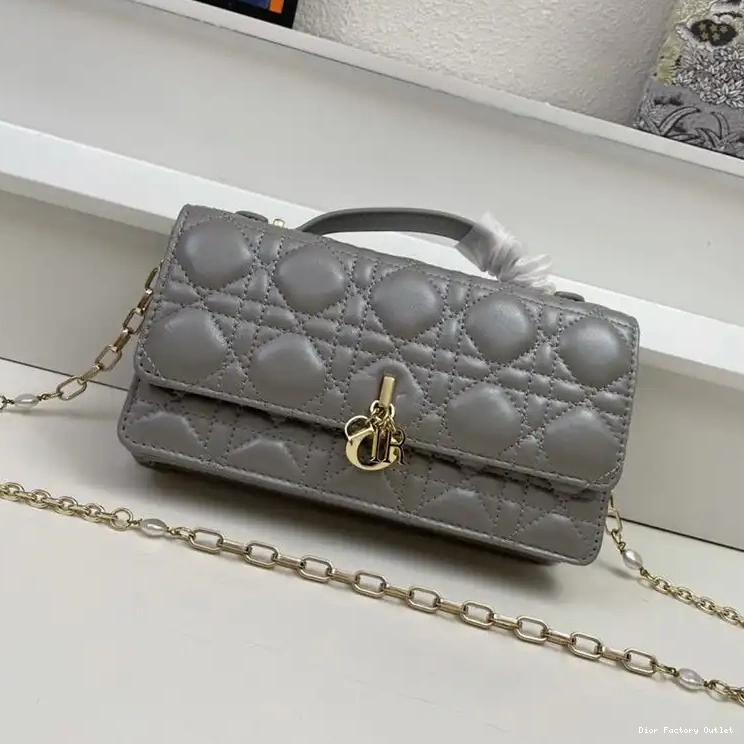 Dior Outlet Dior Lambskin Top Grey Miss Handle Bag Mini Cannage 0223