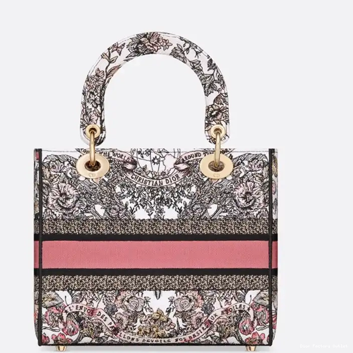 Dior Outlet Lady Pink Medium D-lite White Bag The Motif World Around Canvas Butterfly 0210