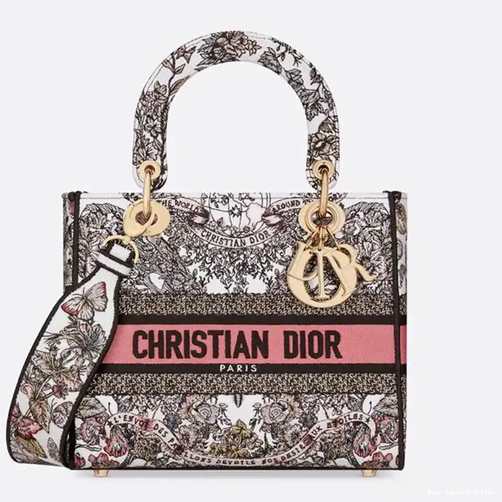 Dior Factory Outlet The Lady Pink Canvas Butterfly World Bag Motif White Medium Around D-lite 0225