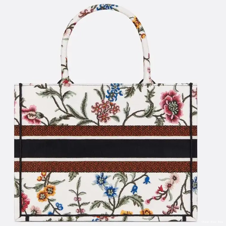 Dior Outlet Dior Motif Fleurs Book White Canvas Tote Petites 0221