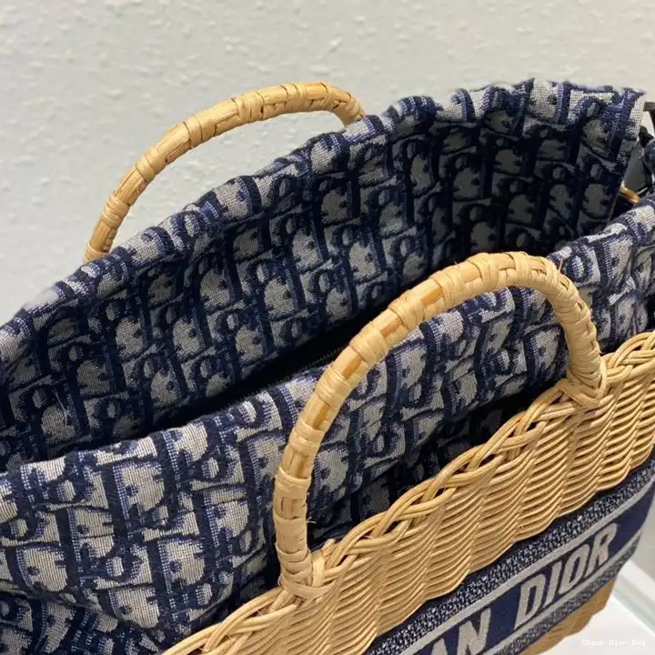 Dior Factory Outlet Wicker Bag Oblique Canvas Motif Basket Blue and Dior 0217