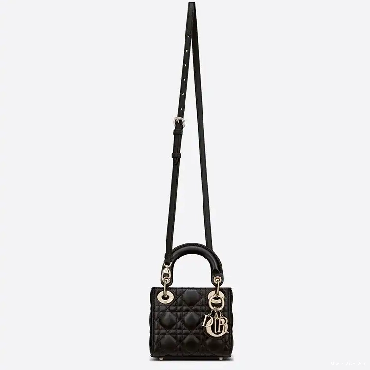 Dior Factory Outlet Lady Dior Lambskin Bag Black Cannage Micro 0225