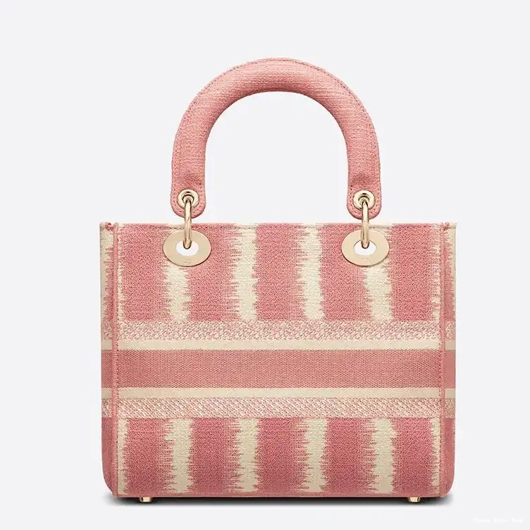 Dior Outlet D-Stripes Lady Canvas Medium Pink D-lite Motif Bag 0212