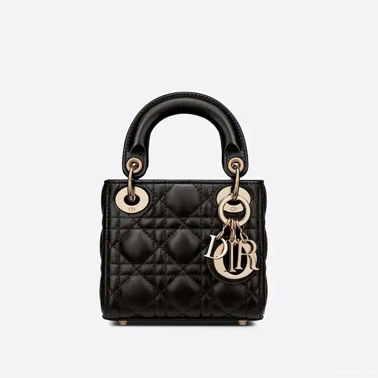 Dior Factory Outlet Lady Dior Lambskin Bag Black Cannage Micro 0225