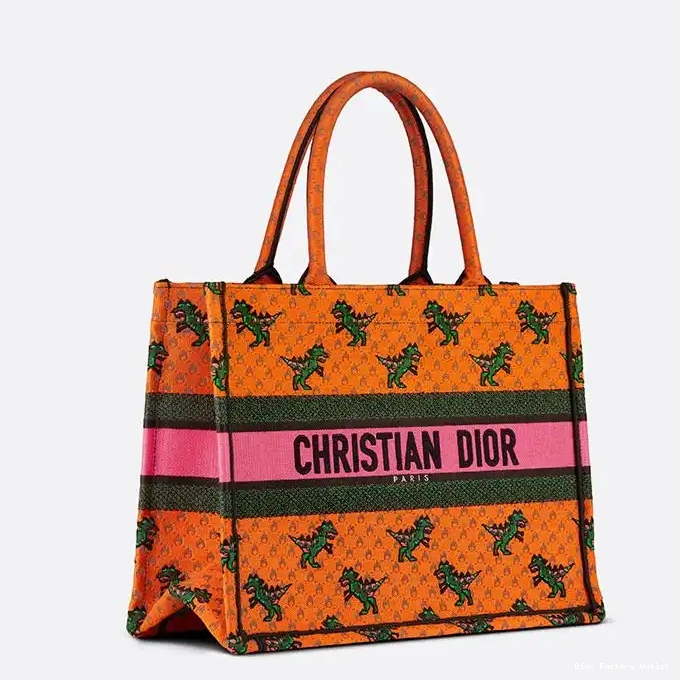 Dior Factory Outlet Canvas Dragon Tote & Fire Book Orange Dior Motif 0216