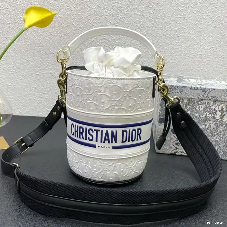 Dior Factory Outlet Calfskin Oblique Vibe Black Bag Embossed White Small Dior Bucket 0224