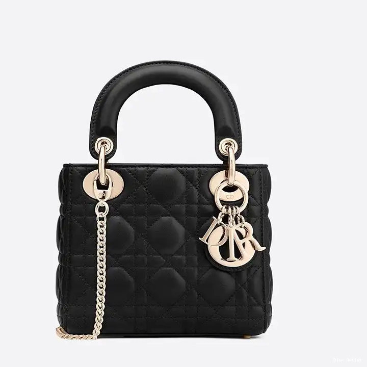 Dior Factory Outlet Cannage Lady Dior Bag Lambskin Black Mini 0224