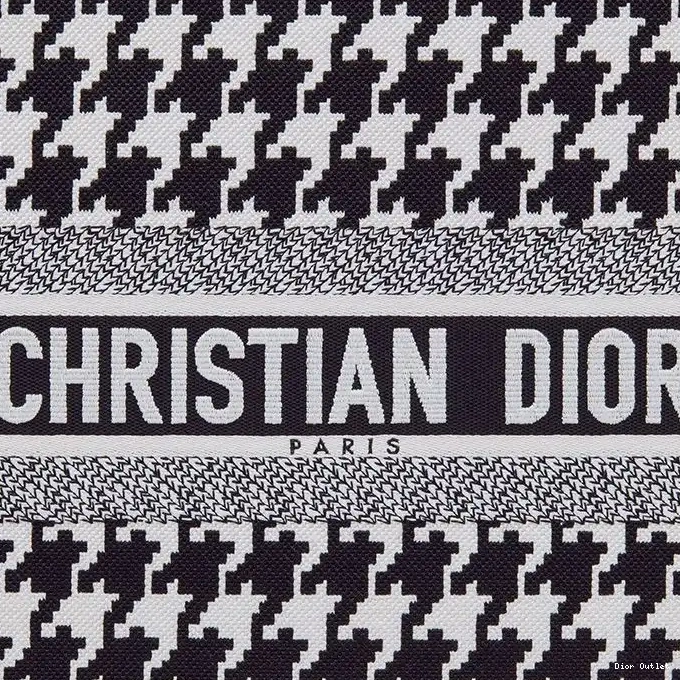 Dior Factory Outlet Motif Black Dior Canvas Book Macro Houndstooth Tote 0224