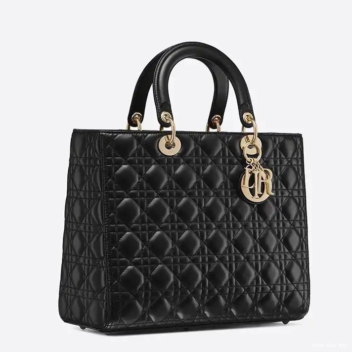 Cheap Dior Bag Gold Bag Cannage Black Dior Lady Large Lambskin 0225