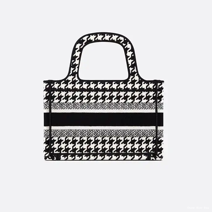 Dior Factory Outlet Dior Motif Houndstooth Canvas Tote Macro Black Mini Book 0210