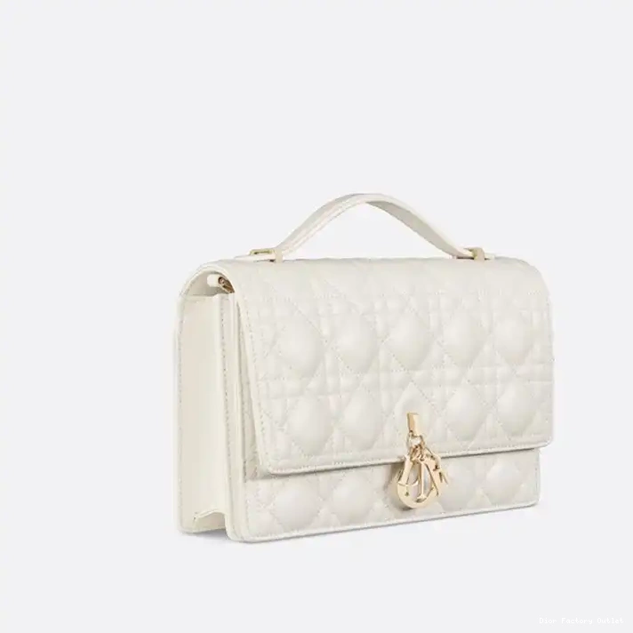 Dior Outlet Small Dior Cannage Miss Bag White Top Handle Lambskin 0225