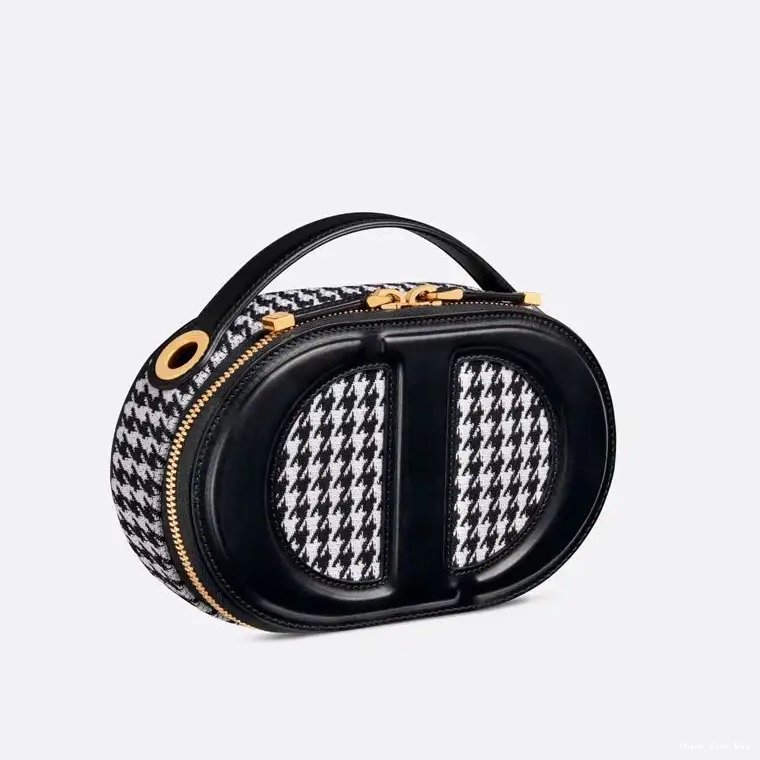 Dior Outlet CD Black Cotton Motif Oval Bag Signature Camera Dior Houndstooth 0210