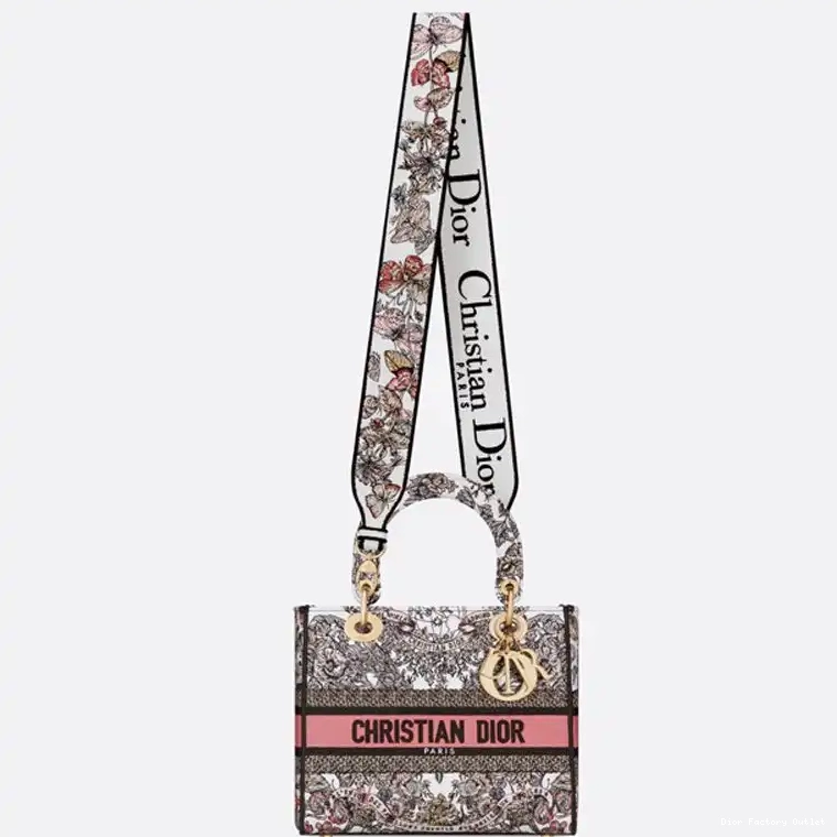 Dior Outlet Lady Pink Medium D-lite White Bag The Motif World Around Canvas Butterfly 0210