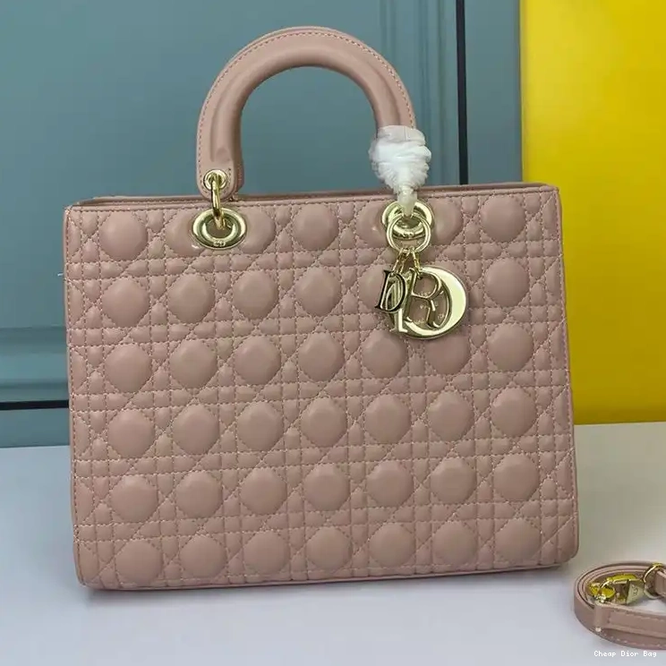 Dior Factory Outlet Lambskin Lady Pink Cannage Gold Large Dior Bag 0212