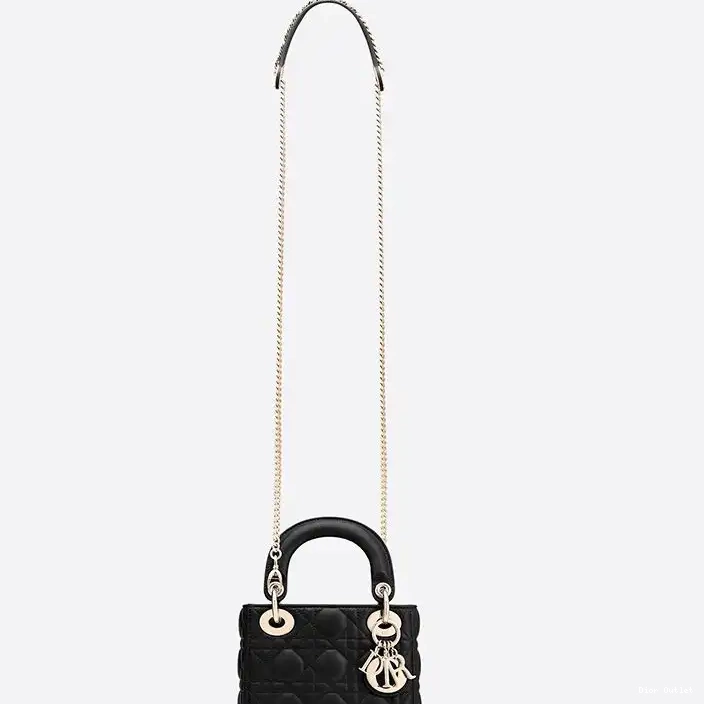 Dior Factory Outlet Cannage Lady Dior Bag Lambskin Black Mini 0224