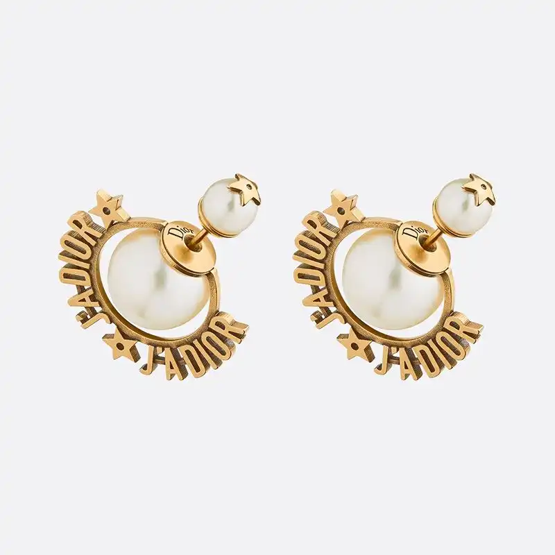 Dior Factory Outlet J'Adior Dior Tribales Earrings Metal and White Resin Pearls Gold 0204