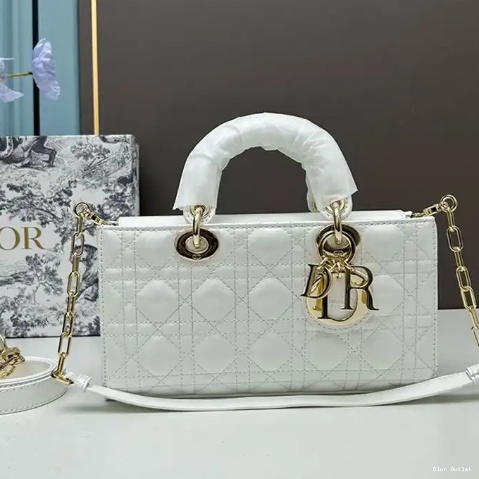 Dior Outlet Medium Calfskin White D-Joy Cannage Patent Lady Bag 0220