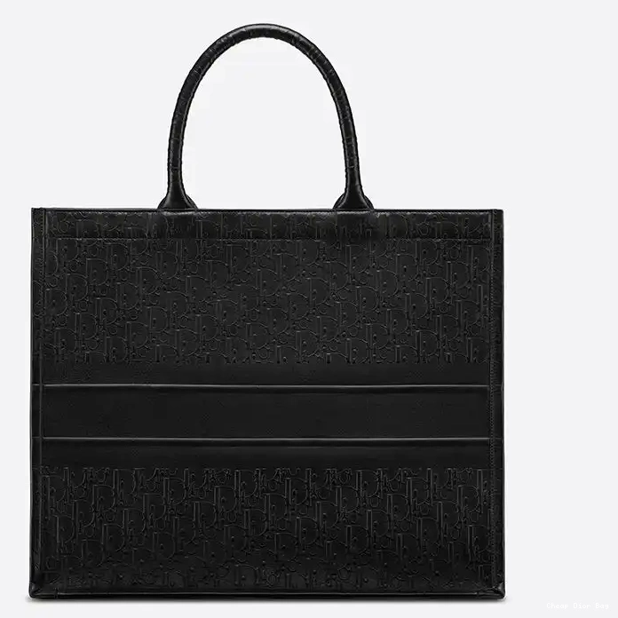 Dior Outlet Book Oblique Dior Black Calfskin Embossed Tote 0213