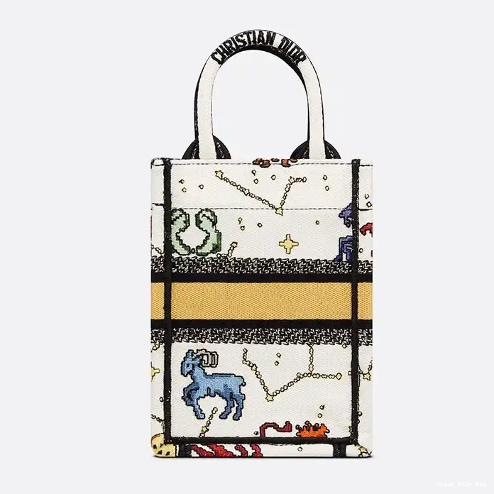 Dior Factory Outlet Miniature Canvas Zodiac Pixel Dior Tote White Motif Book 0221