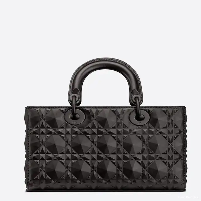 Dior Factory Outlet Diamond Medium Bag with Calfskin Lady Motif Black Ultramatte D-Joy Cannage 0222