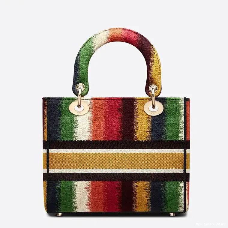 Dior Factory Outlet Lady Bag Multicolor Canvas Motif Medium D-Stripes D-lite 0209