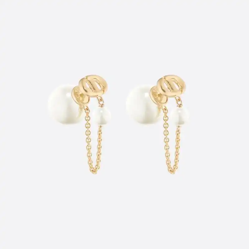 Dior Outlet Dior Tribales Earrings Chain Metal And White Resin Pearls Gold 0202