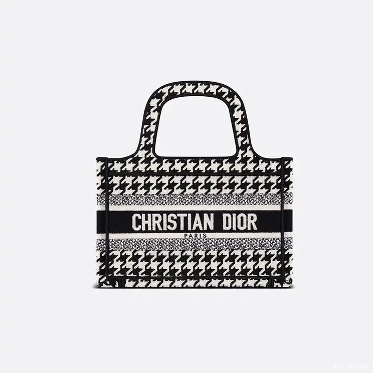 Dior Factory Outlet Dior Motif Houndstooth Canvas Tote Macro Black Mini Book 0210