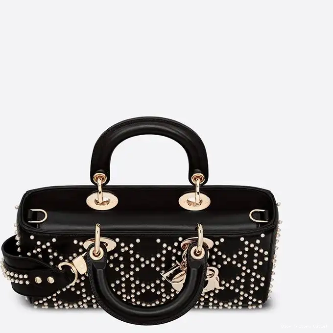 Dior Factory Outlet Cannage Medium Lady Lambskin with Black Motif Beads Bag D-Joy 0210