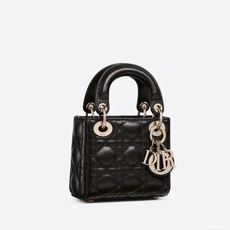 Dior Factory Outlet Lady Dior Lambskin Bag Black Cannage Micro 0225