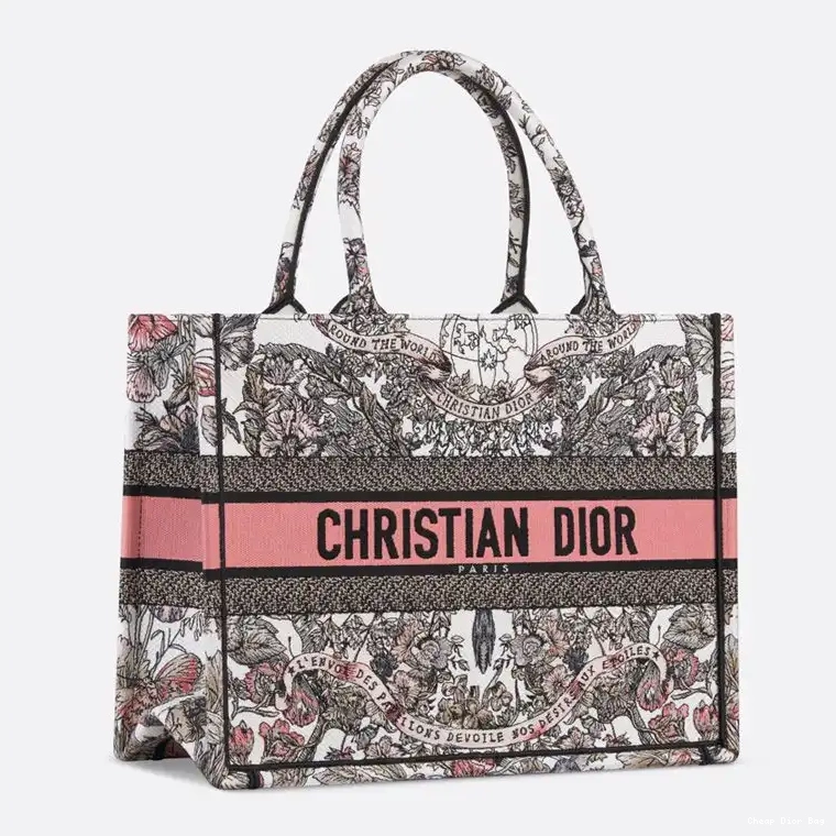 Dior Factory Outlet Book Dior Canvas Around Tote Butterfly White The World Motif Pink 0215