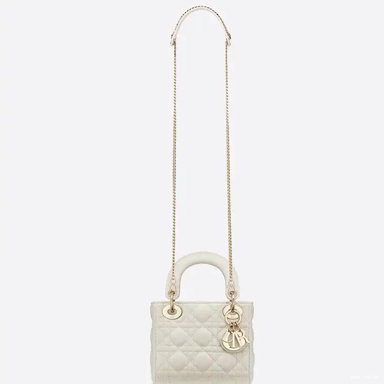 Cheap Dior Bag Lady Dior Lambskin White Bag Mini Cannage 0222