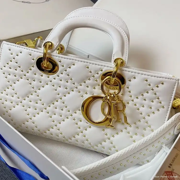 Dior Factory Outlet D-Joy Bag Lambskin Beads White Lady Cannage with Medium Motif 0225