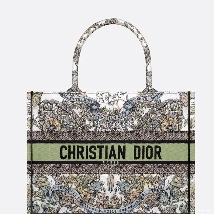 Dior Factory Outlet World Book Green Dior The Butterfly Around White Tote Canvas Motif 0215