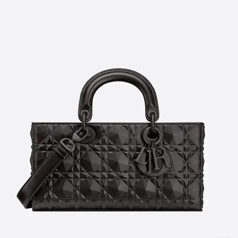 Dior Factory Outlet Diamond Medium Bag with Calfskin Lady Motif Black Ultramatte D-Joy Cannage 0222