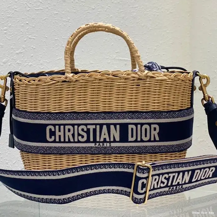 Dior Factory Outlet Wicker Bag Oblique Canvas Motif Basket Blue and Dior 0217