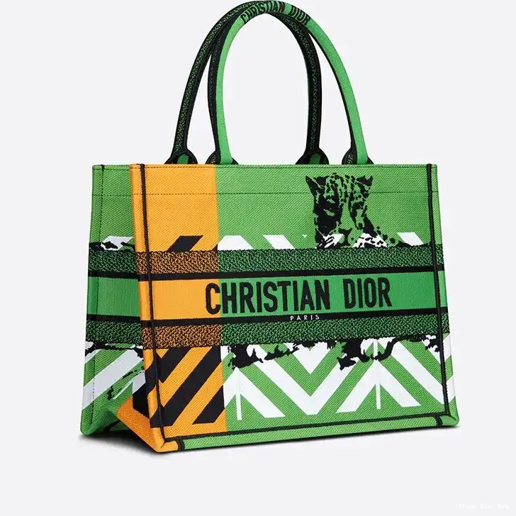 Dior Outlet Book Pop Dior Motif Orange Canvas Tote D-Jungle Green 0215