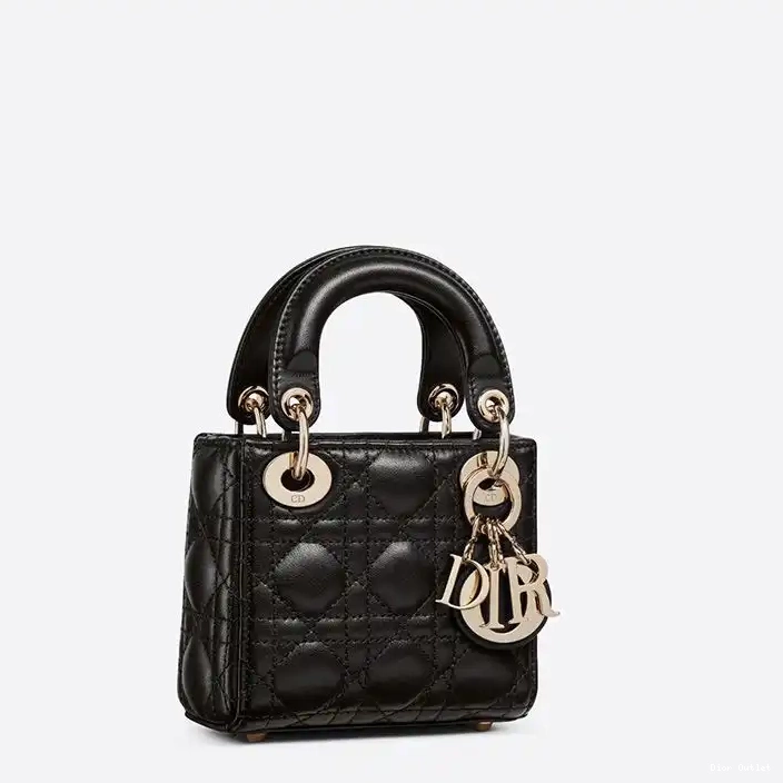 Dior Factory Outlet Black Dior Lady Lambskin Bag Cannage Micro 0226