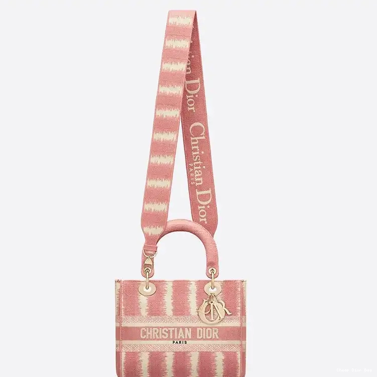 Dior Outlet D-Stripes Lady Canvas Medium Pink D-lite Motif Bag 0212