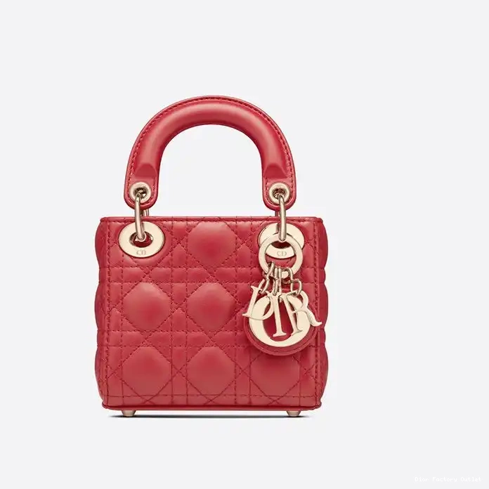 Dior Outlet Red Dior Lambskin Lady Cannage Bag Micro 0223