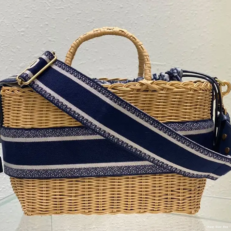 Dior Factory Outlet Wicker Bag Oblique Canvas Motif Basket Blue and Dior 0217