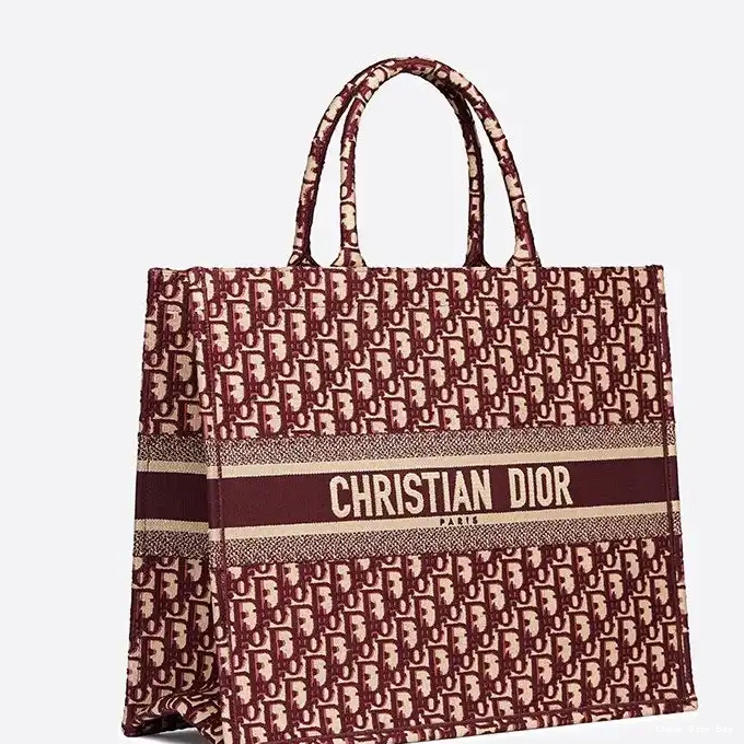 Dior Factory Outlet Dior Book Canvas Tote Oblique Motif Burgundy 0210