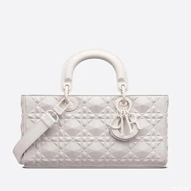 Medium Bag Diamond with Motif Lady Ultramatte D-Joy Calfskin Cannage White 0312