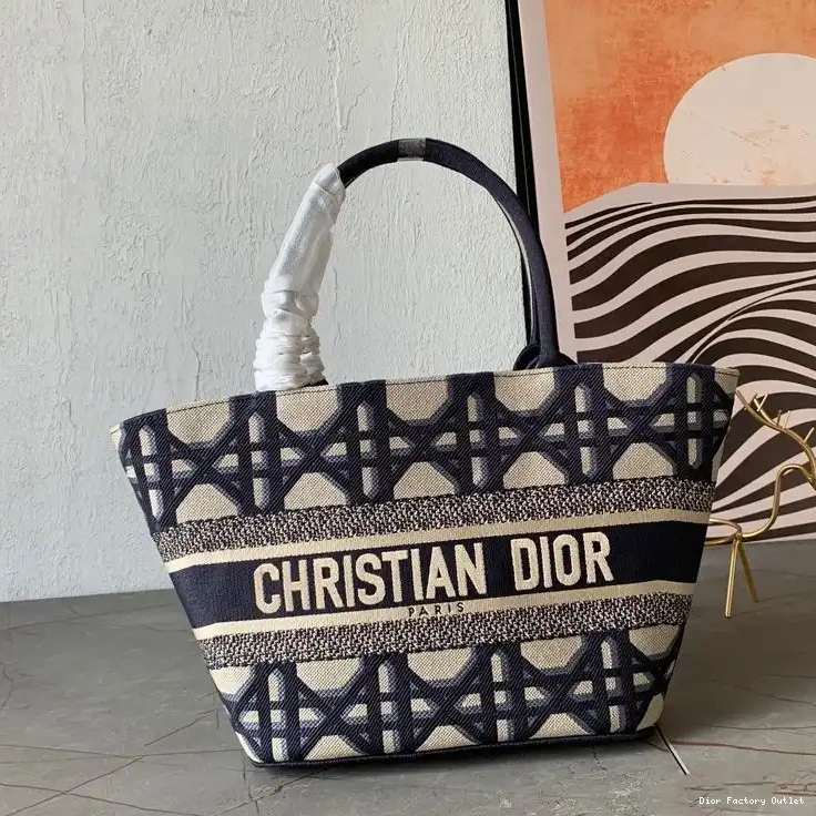 Motif Hat Bag Basket Dior Blue Macrocannage Christian Canvas 0313