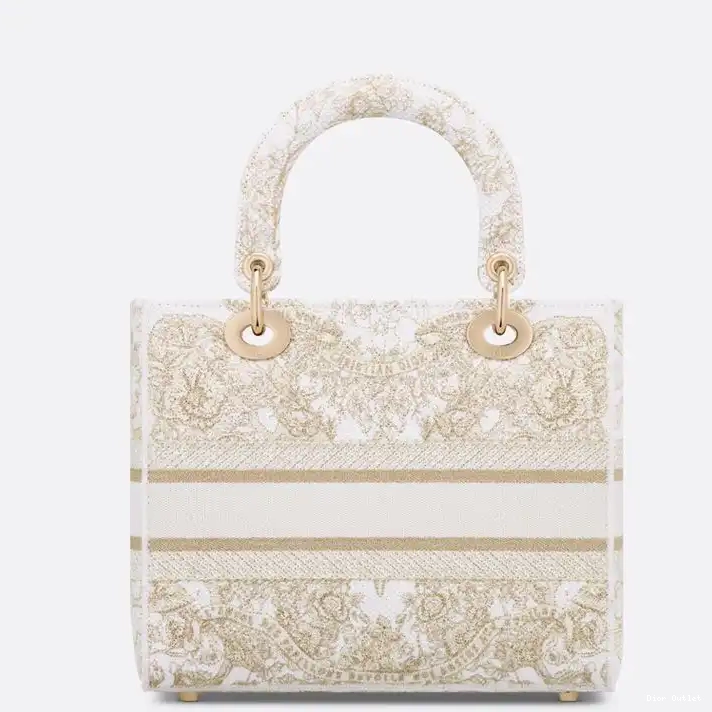 Dior Factory Outlet Medium World Canvas The Bag Butterfly Gold Around Motif D-lite White Lady 0310