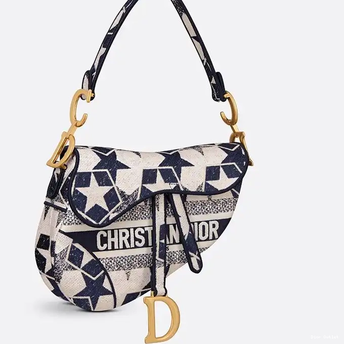 Dior Outlet Christian Blue Bag Dior Saddle Canvas Etoile Motif White 0309