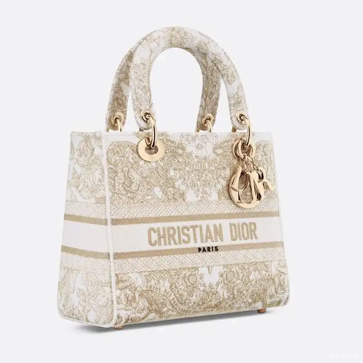 Dior Factory Outlet Medium World Canvas The Bag Butterfly Gold Around Motif D-lite White Lady 0310